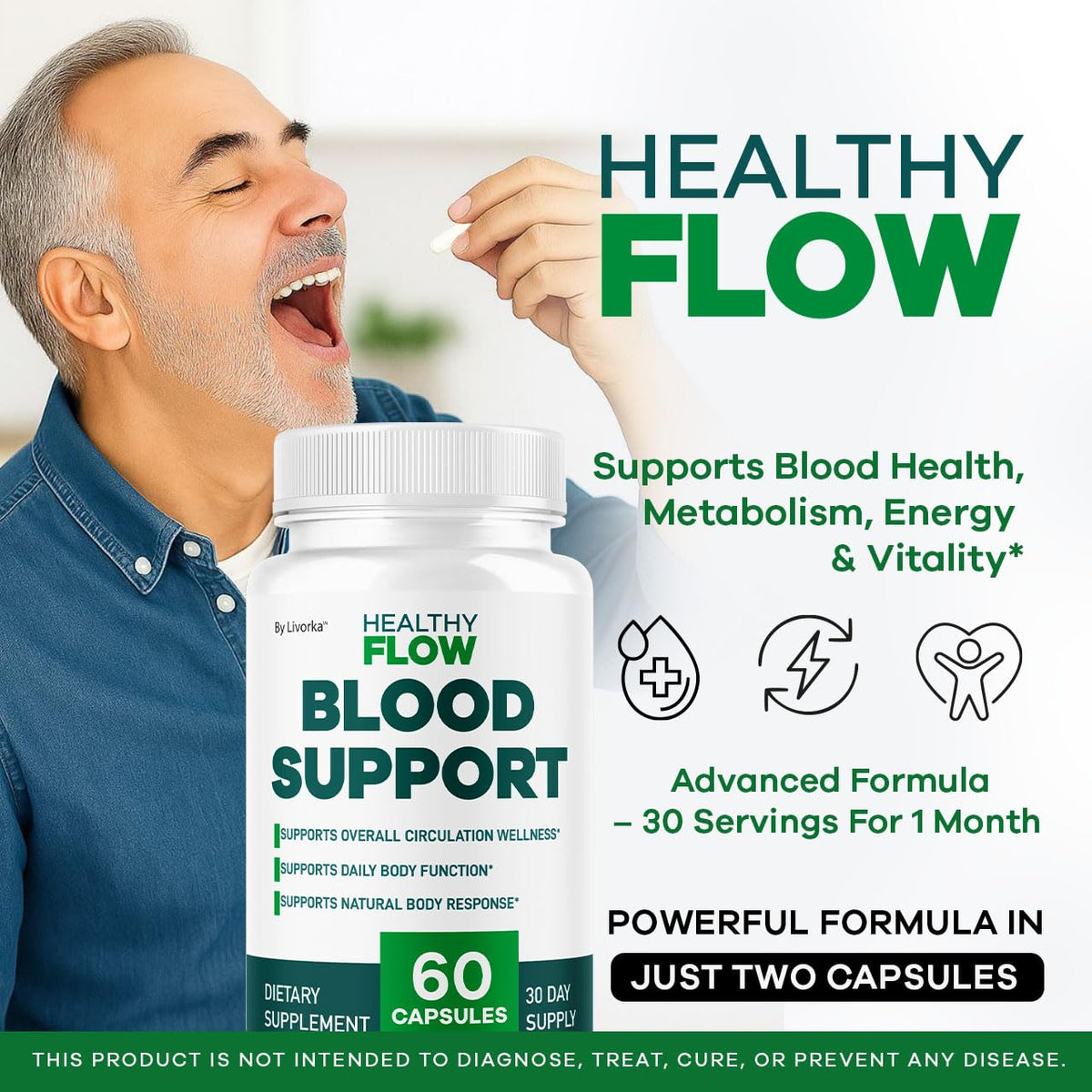 LIVORKA Healthy Flow 695 mg capsules avec étiquette visible