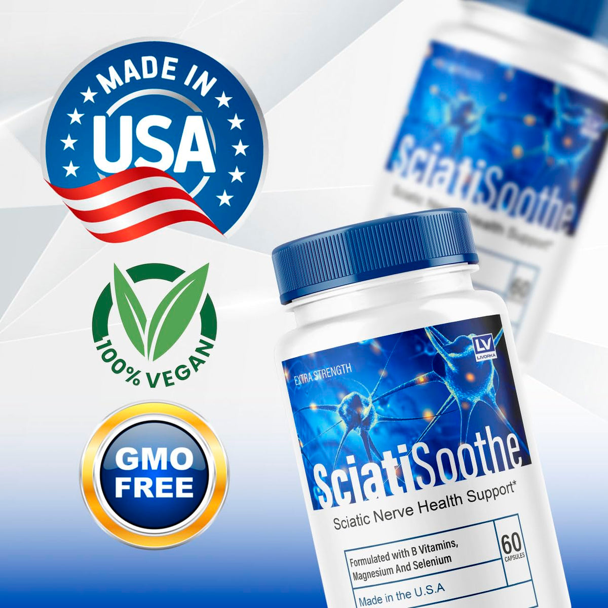 LIVORKA Sciatisoothe 60 capsules avec un verre d'eau