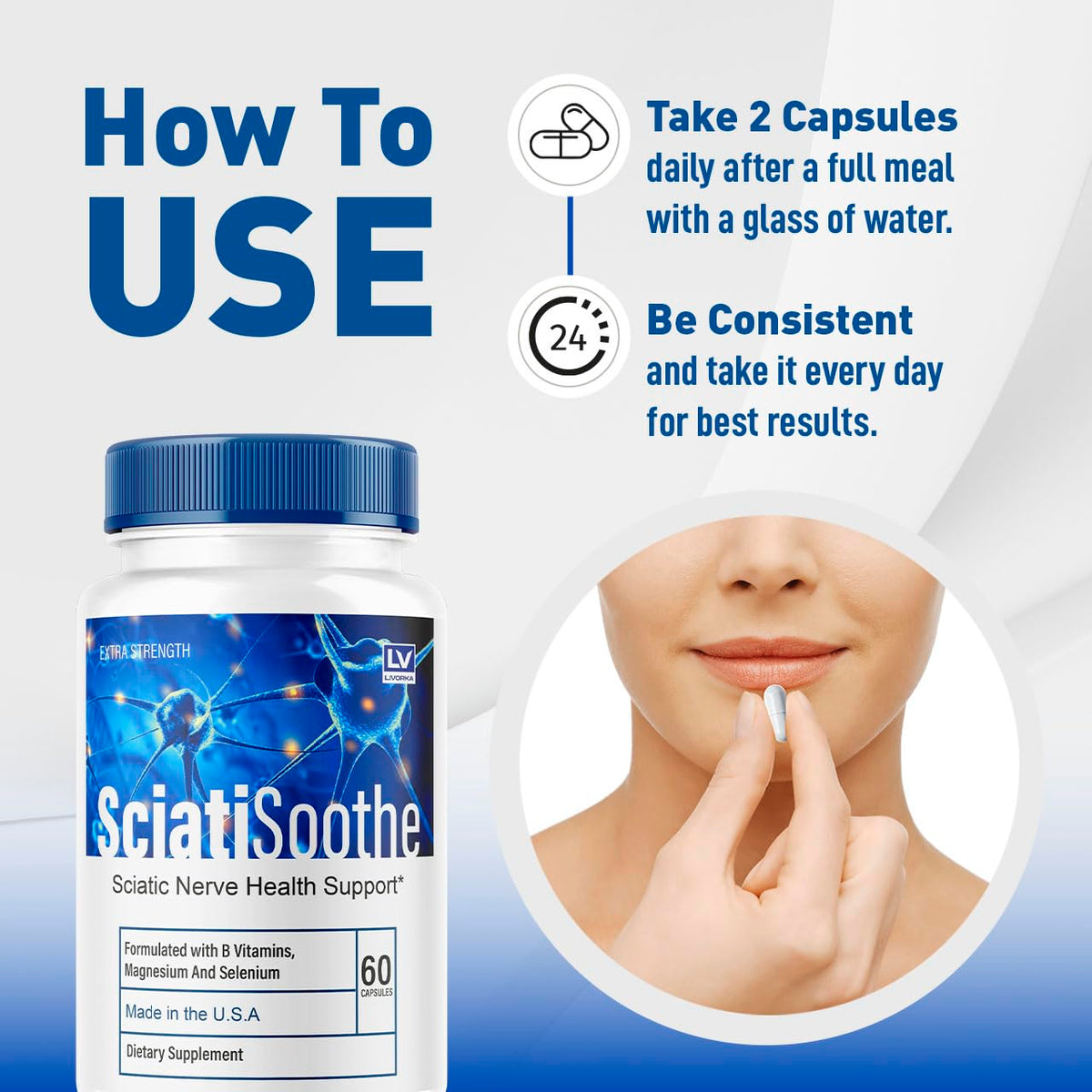 LIVORKA Sciatisoothe capsules sur une surface blanche