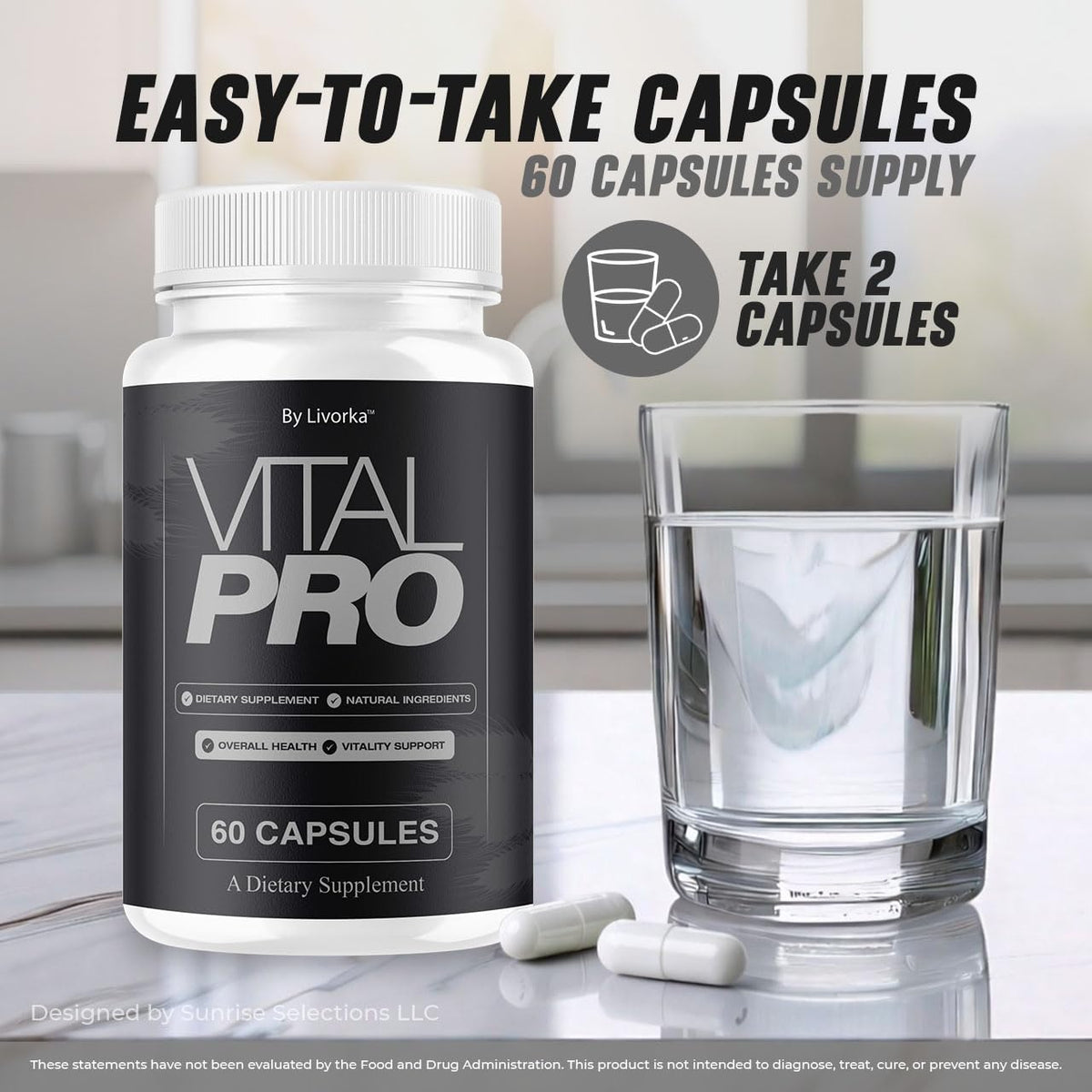 LIVORKA Vital Pro Capsules sur une table avec des légumes