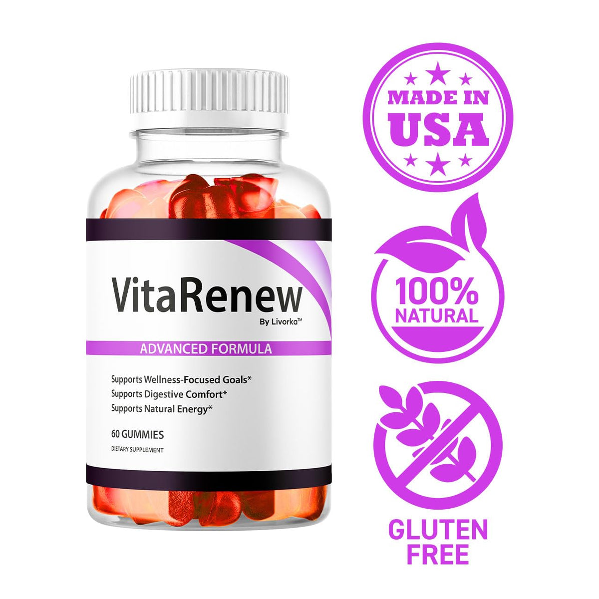 LIVORKA VitaRenew Gummies ouvertes montrant le contenu
