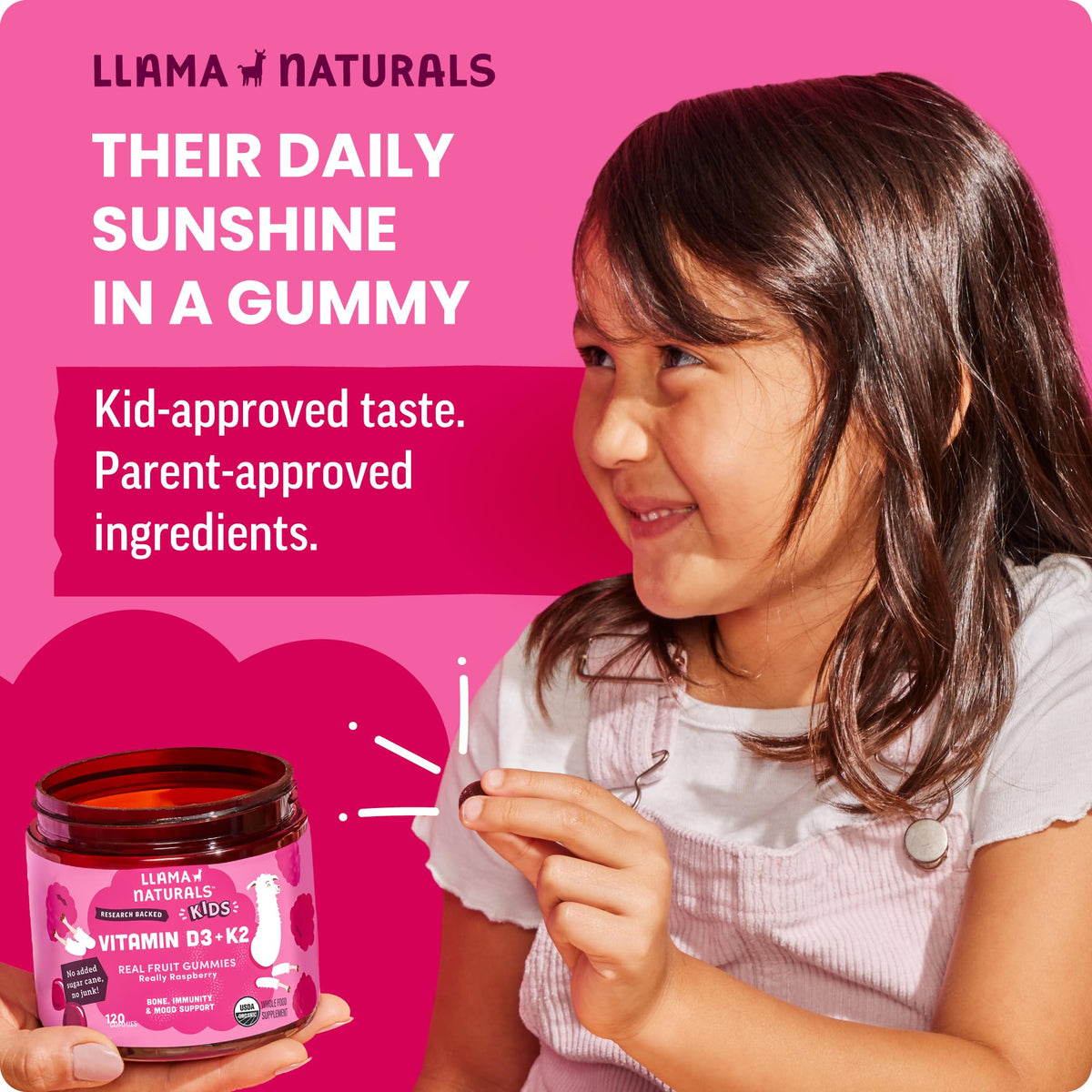 Llama Naturals Gummies Vitamine D3 K2 avec fruits biologiques
