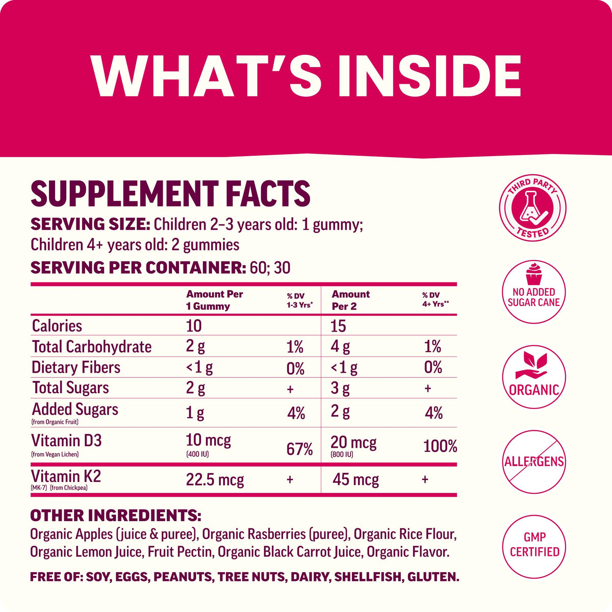 Llama Naturals Gummies Vitamine D3 K2 ingrédients naturels