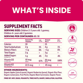 Llama Naturals Gummies Vitamine D3 K2 ingrédients naturels