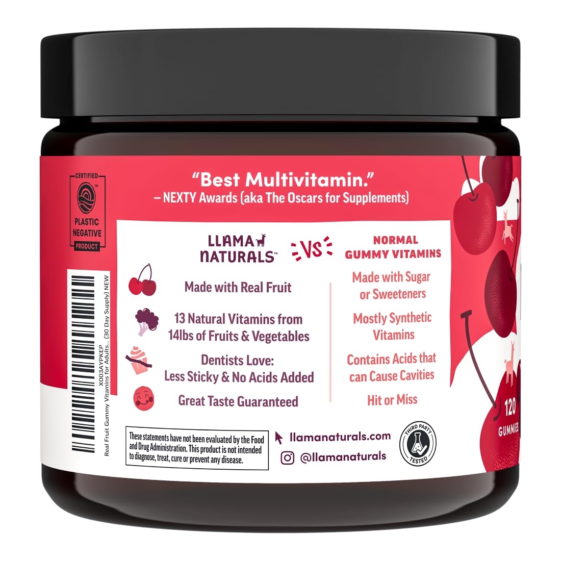 Llama Naturals Multivitamines Gélifiés Végétaliens 120 Ct, gélifiés sur une table