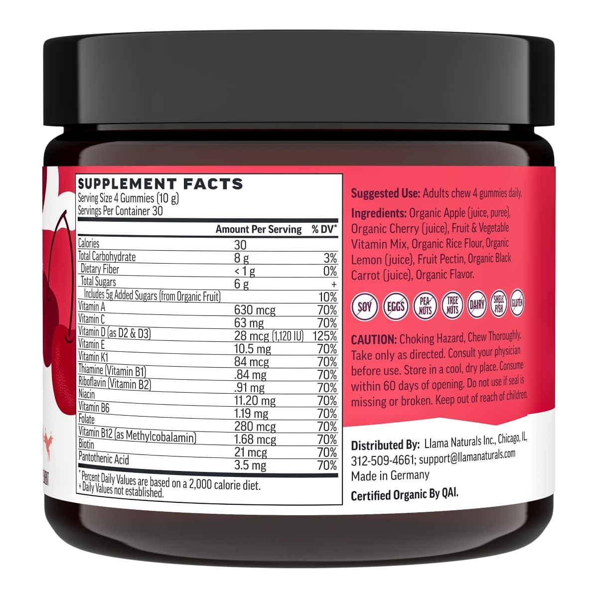 Llama Naturals Multivitamines Gélifiés Végétaliens 120 Ct, vue de côté