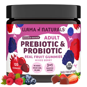 Llama Naturals Probiotiques Gummies 120 Ct pot avec fruits mélangés