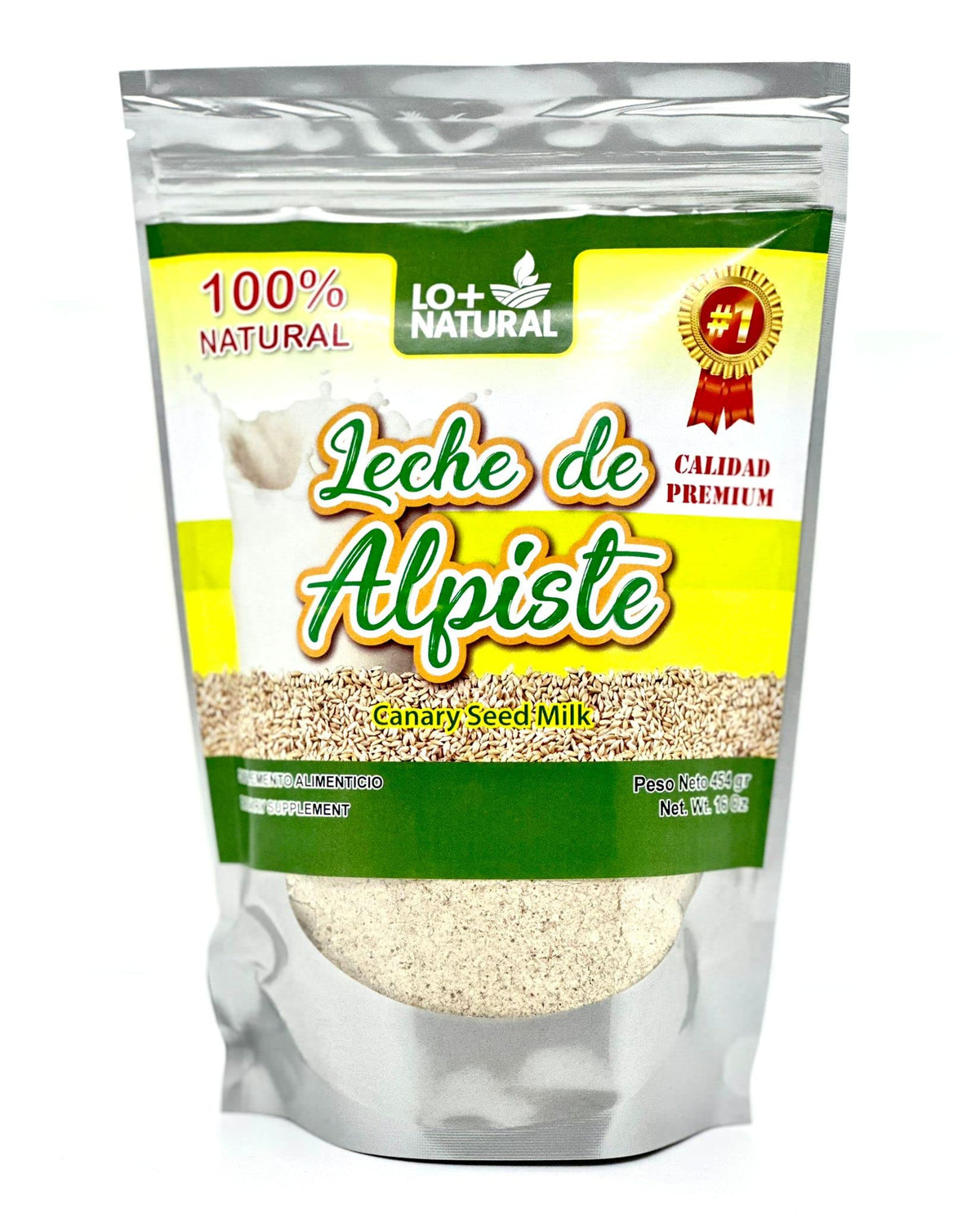 LO+NATURAL Leche de Alpiste 16oz avec étiquette et bouteille