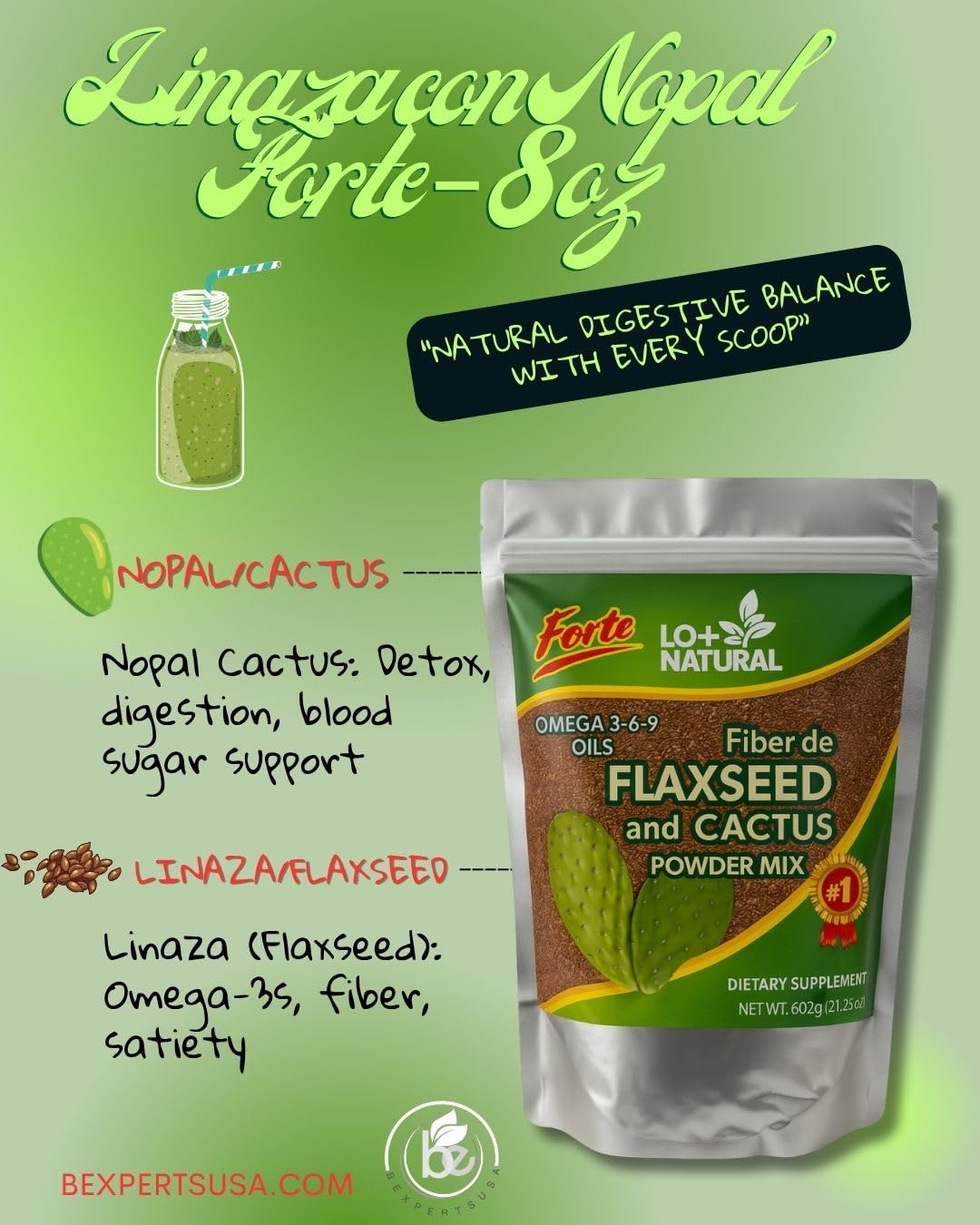 LO+NATURAL Linaza con Nopal Forte 209g emballage