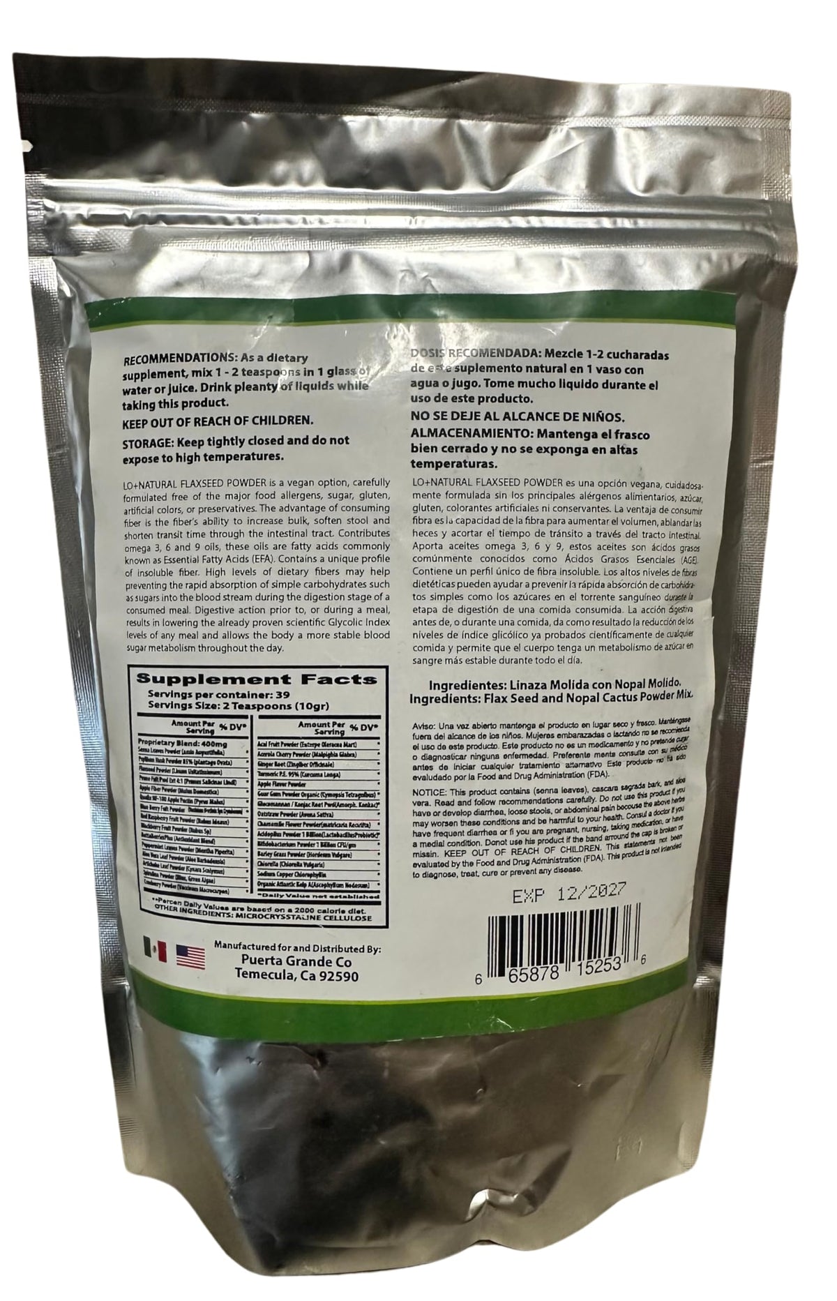 LO+NATURAL Linaza con Nopal Forte 209g sur une table en bois