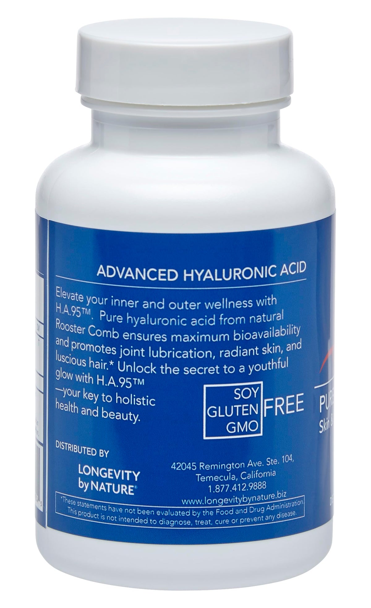 Longevity by Nature H.A.95 Acide Hyaluronique Capsules on a wooden table