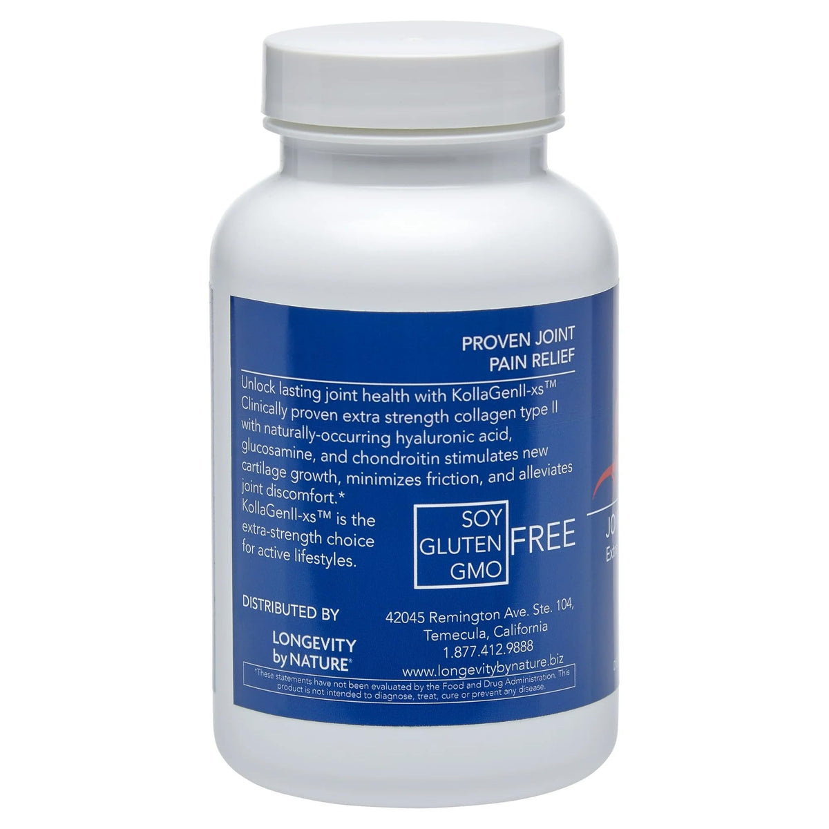 Longevity by Nature KollaGen II-XS capsules à côté d'un verre d'eau