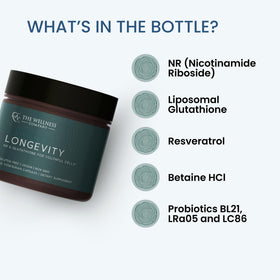 Longevity NR & Glutathione 60 capsules The Wellness Company close-up of capsules