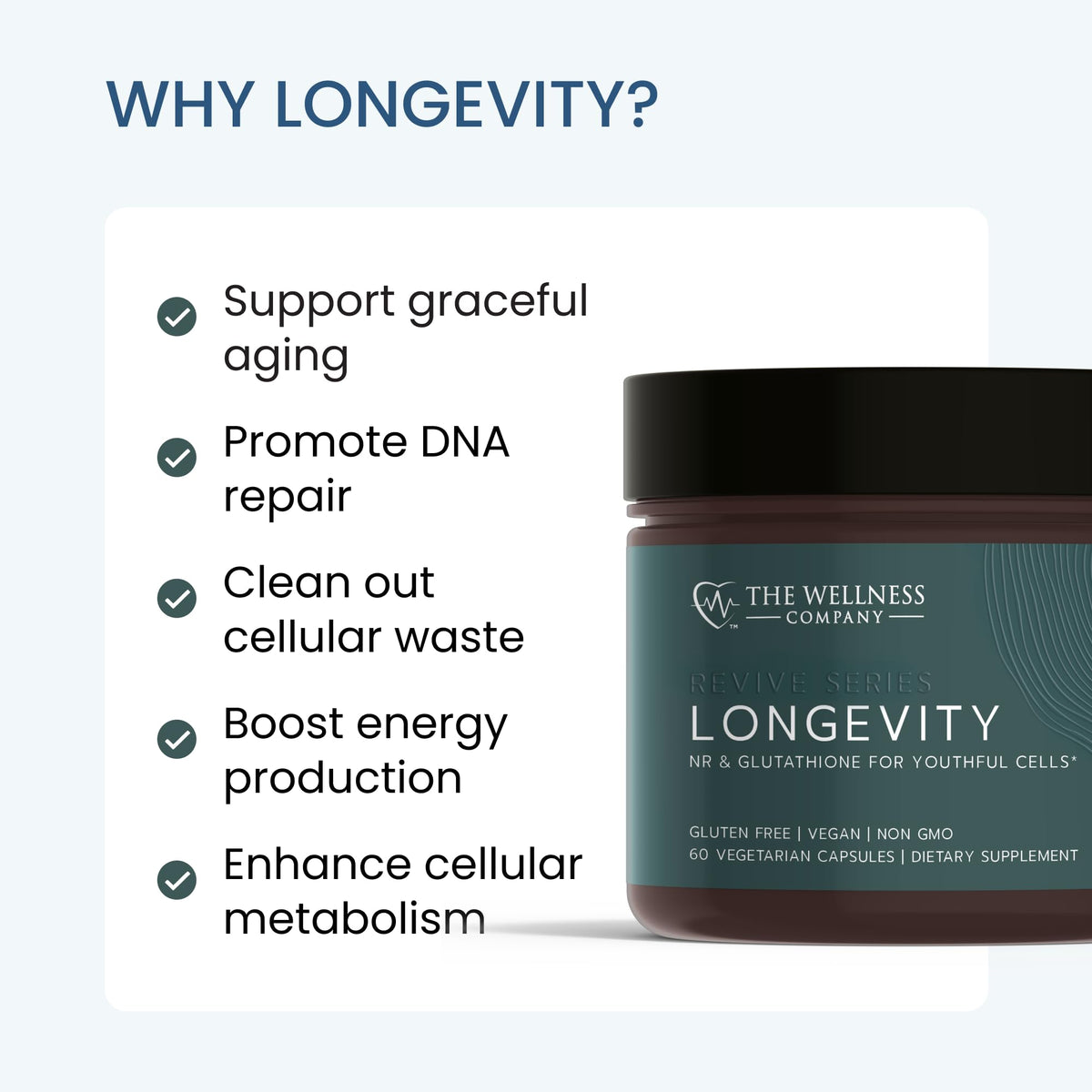 Longevity NR & Glutathione 60 capsules The Wellness Company ingredients list