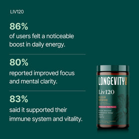 Longevity Rx Poudre Superaliment Liv120 363g en utilisation dans un smoothie