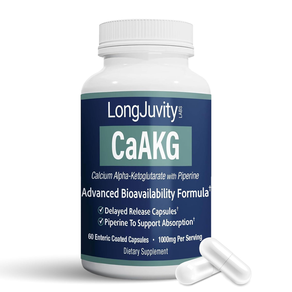LongJuvity Labs Calcium Alpha-Ketoglutarate 1000mg 60 capsules front view