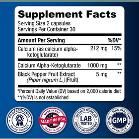 LongJuvity Labs Calcium Alpha-Ketoglutarate 1000mg back view