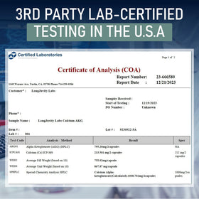 LongJuvity Labs Calcium Alpha-Ketoglutarate 1000mg ingredients list