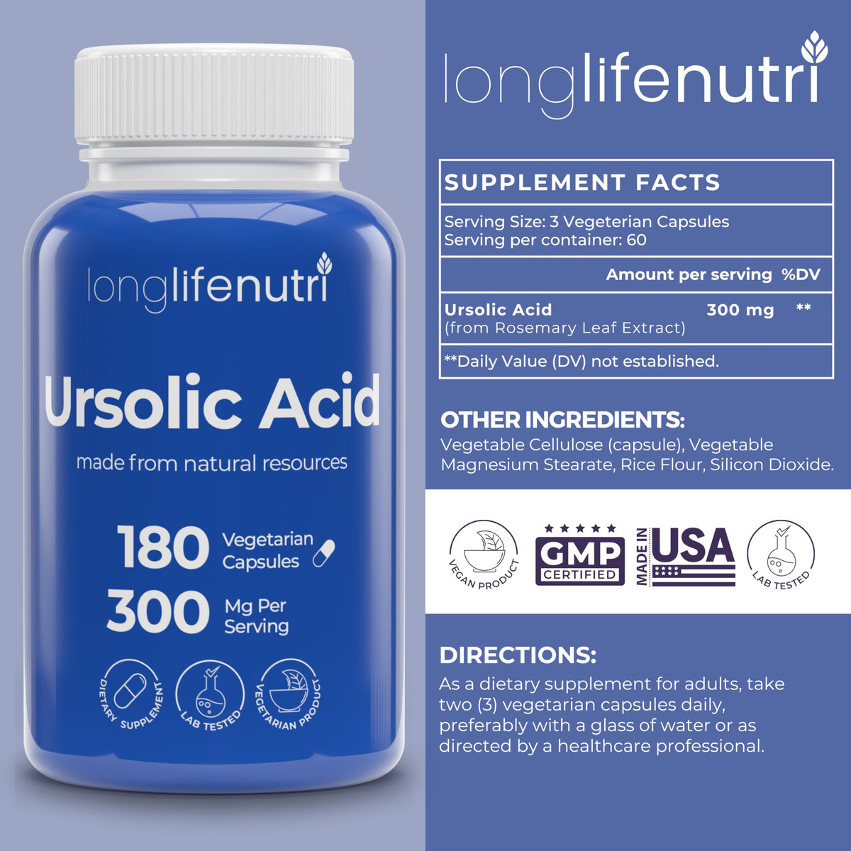 LongLifeNutri Acide Ursolique 300mg gélule végétarienne vue de près