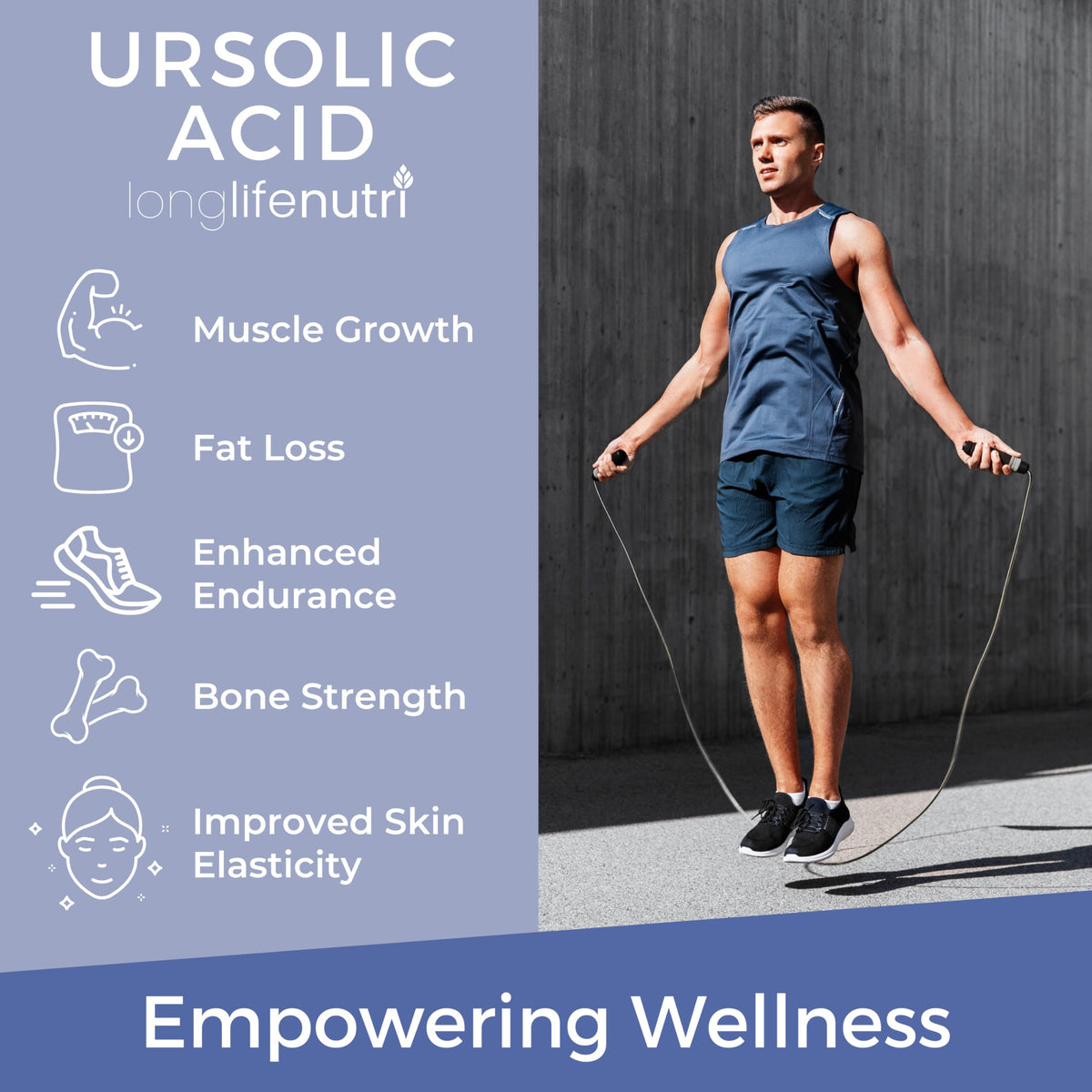 LongLifeNutri Acide Ursolique 300mg gélules sur fond blanc