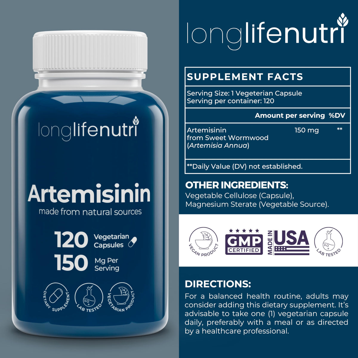 LongLifeNutri Artemisinin 150mg - Capsules végétariennes en gros plan