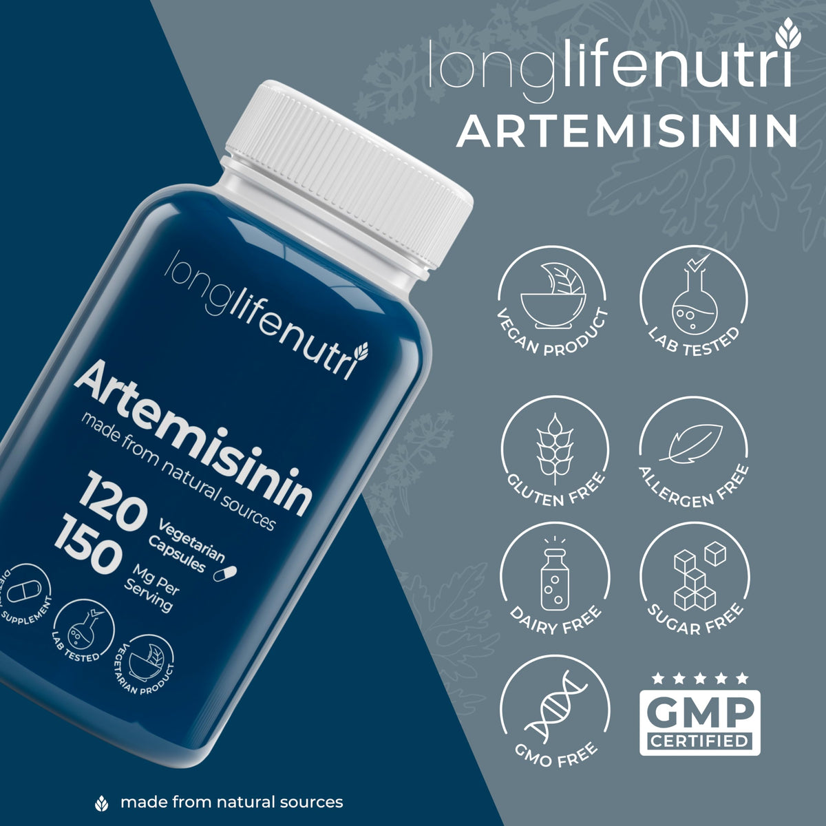 LongLifeNutri Artemisinin 150mg en lifestyle sur une table