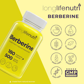 LongLifeNutri Berbérine 500mg HCL - capsules sur une table