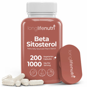 LongLifeNutri Beta Sitosterol 1000mg, bouteille avant avec 200 gélules végétariennes