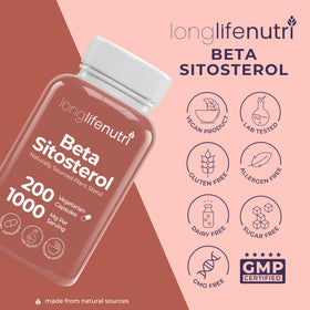 LongLifeNutri Beta Sitosterol 1000mg, bouteille ouverte montrant les gélules à l'intérieur