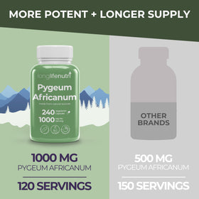 LongLifeNutri Extrait d'Écorce de Pygeum Africain avec étiquette et dosage visible