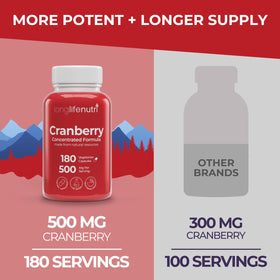 LongLifeNutri Extrait de Canneberge 500mg capsules sur fond blanc