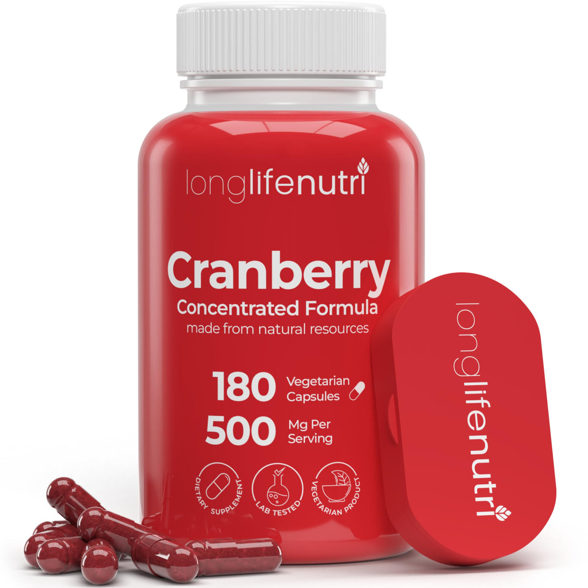LongLifeNutri Extrait de Canneberge 500mg capsules végétariennes face