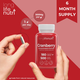 LongLifeNutri Extrait de Canneberge 500mg prise quotidienne avec verre d'eau