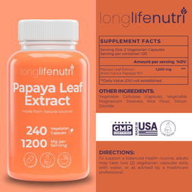 LongLifeNutri Extrait de Feuille de Papaye 240 capsules végétariennes