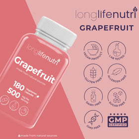 LongLifeNutri Extrait de Pépins de Pamplemousse 500mg capsules sur fond blanc