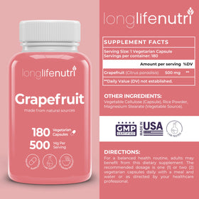 LongLifeNutri Extrait de Pépins de Pamplemousse 500mg capsules végétariennes