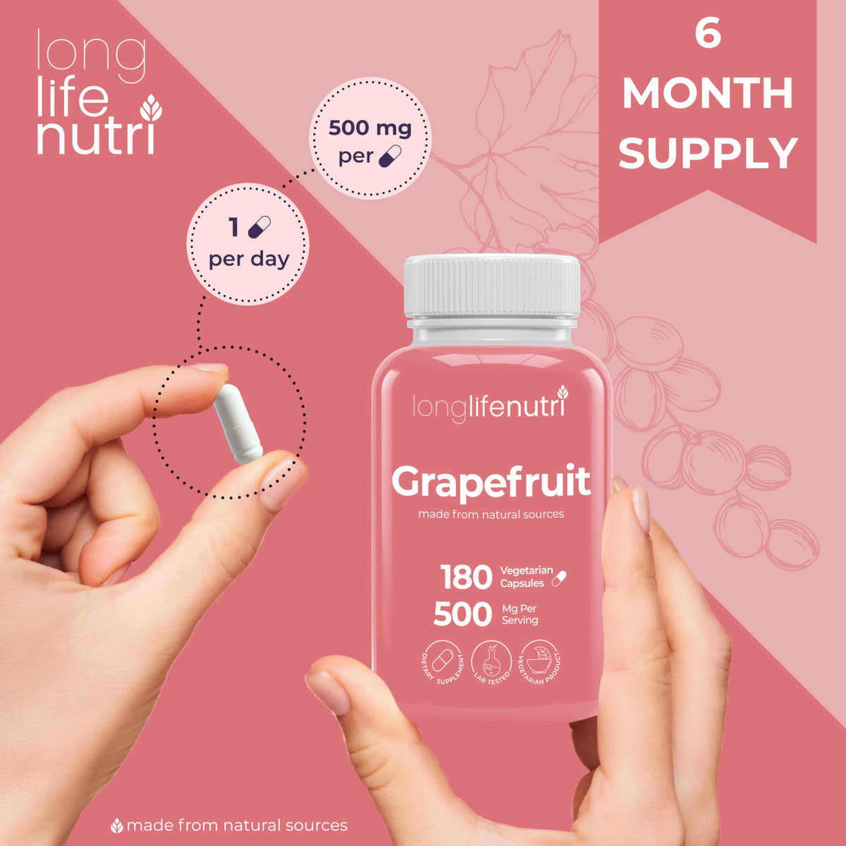 LongLifeNutri Extrait de Pépins de Pamplemousse 500mg ingrédients