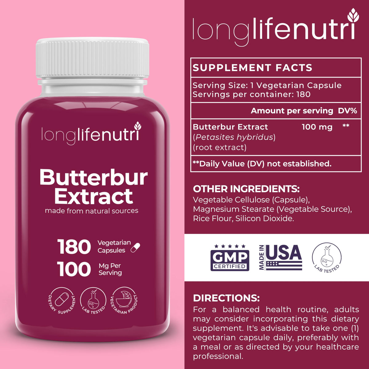 LongLifeNutri Extrait de Pétasite 100 mg capsules végétariennes