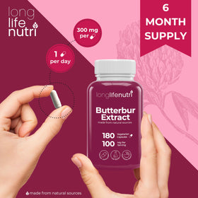 LongLifeNutri Extrait de Pétasite 100 mg présentation sur une table