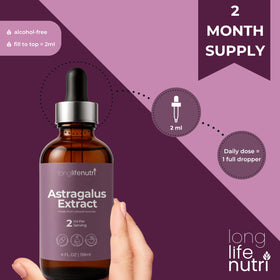 LongLifeNutri Extrait de Racine d'Astragale Liquide 118 ml avec une cuillère doseuse