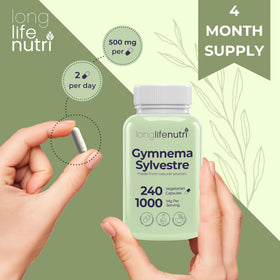 LongLifeNutri Gymnema Sylvestre 1000mg bouteille ouverte avec gélules