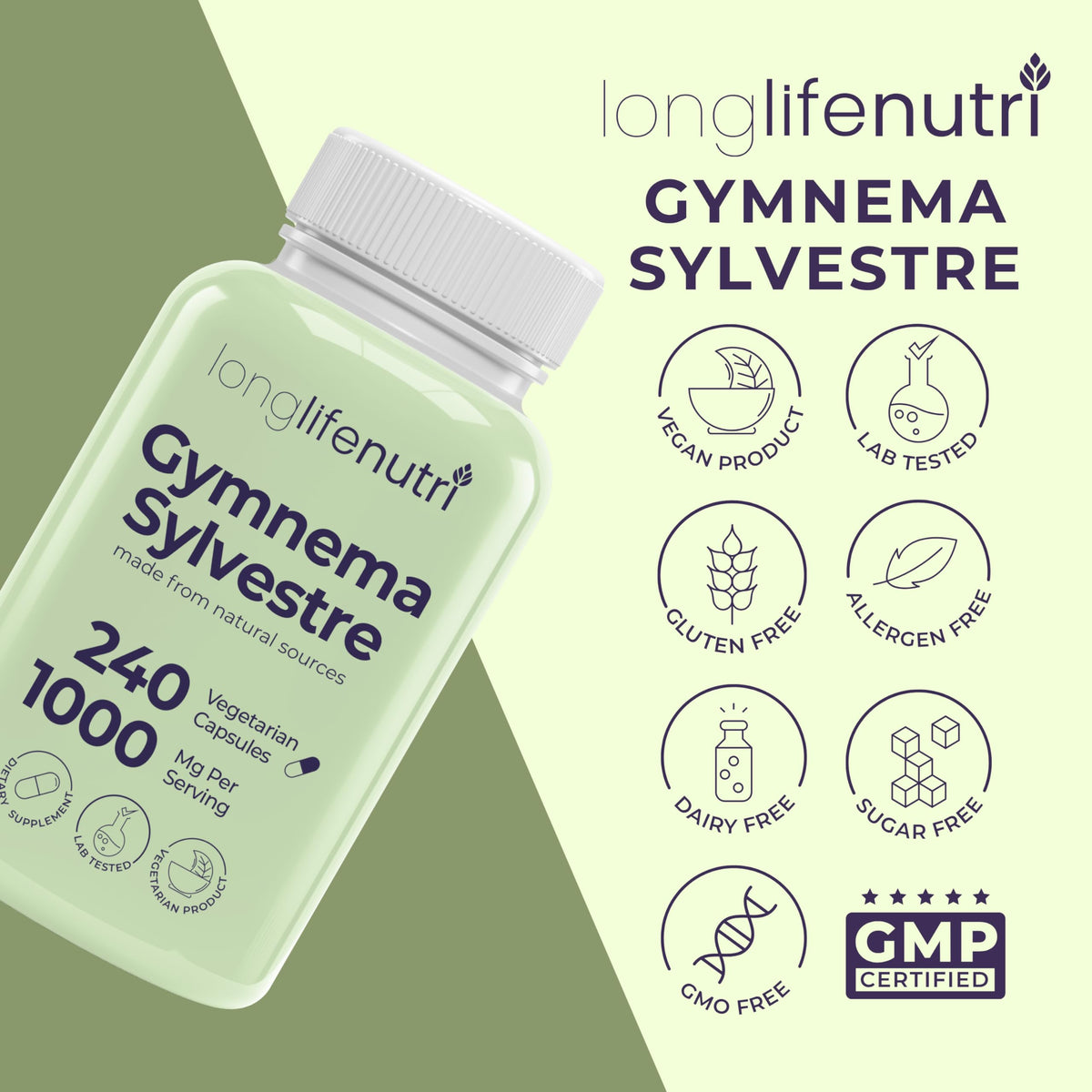 LongLifeNutri Gymnema Sylvestre 1000mg gélules dans un organisateur de pilules