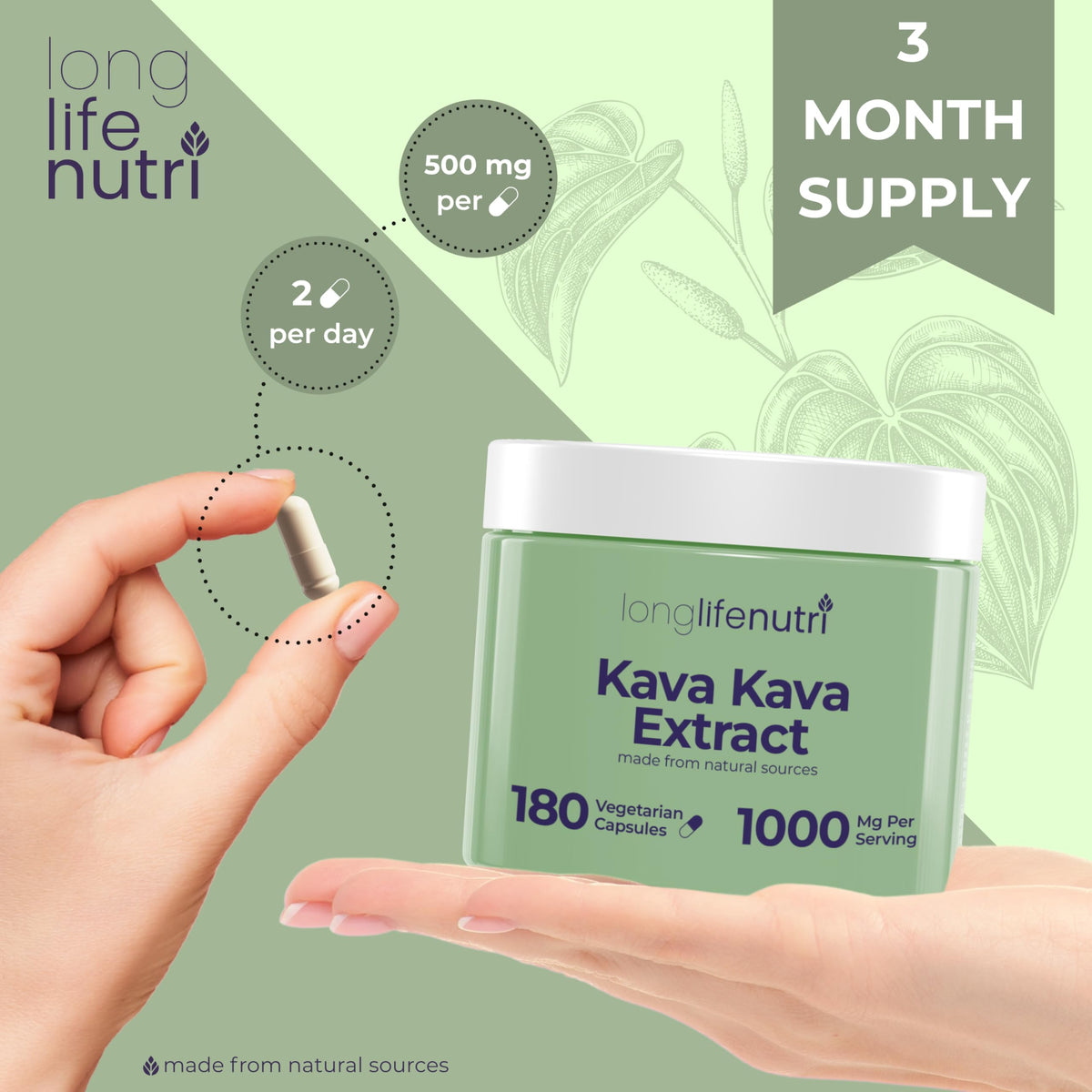 LongLifeNutri Kava Kava Extrait avec pilulier offert