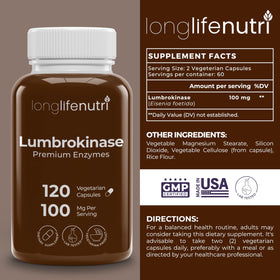 LongLifeNutri Lumbrokinase 100mg capsules végétariennes avec boîte