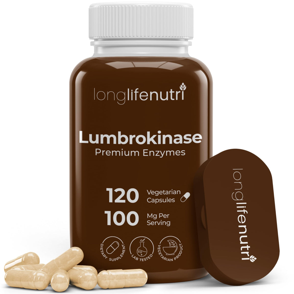 LongLifeNutri Lumbrokinase 100mg complément alimentaire 120 capsules végétariennes