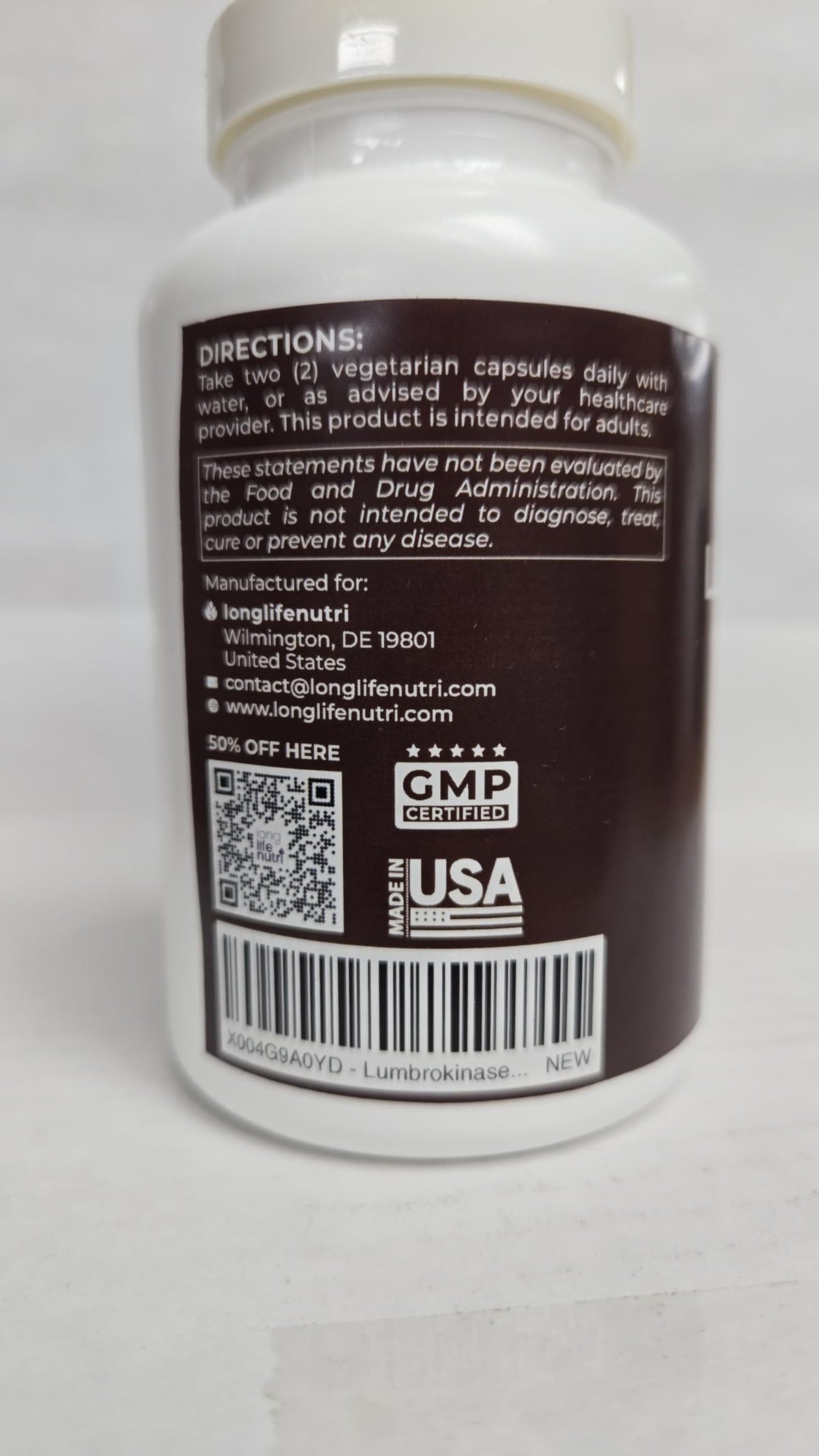 LongLifeNutri Lumbrokinase 100mg complément alimentaire avec pilulier