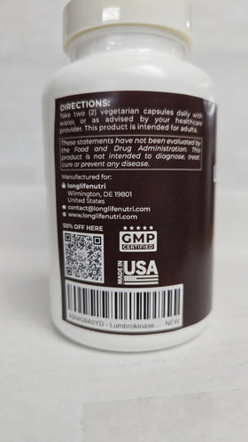 LongLifeNutri Lumbrokinase 100mg complément alimentaire avec pilulier