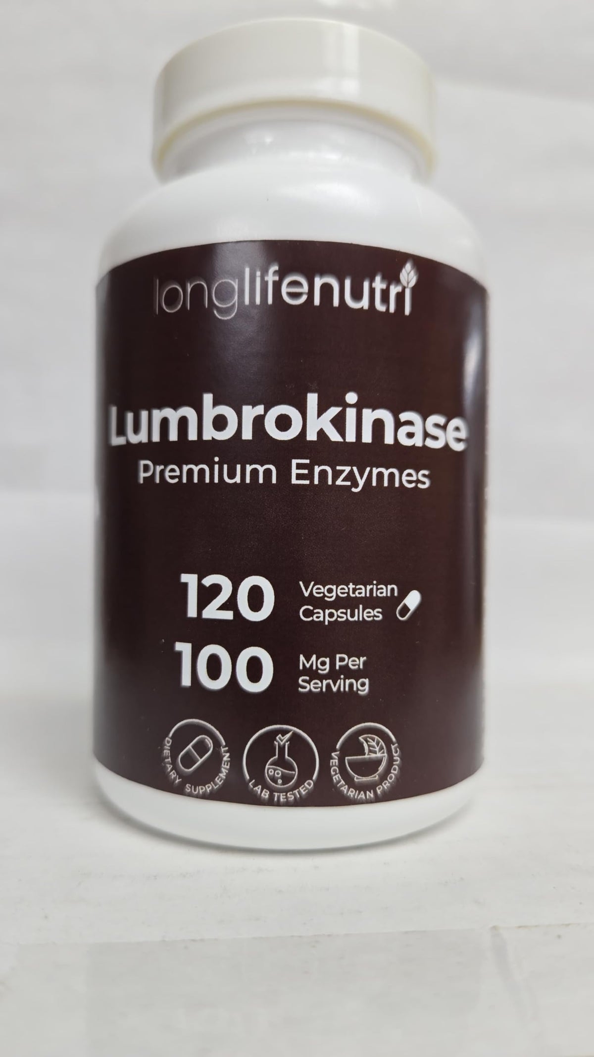 LongLifeNutri Lumbrokinase 100mg emballage avec informations