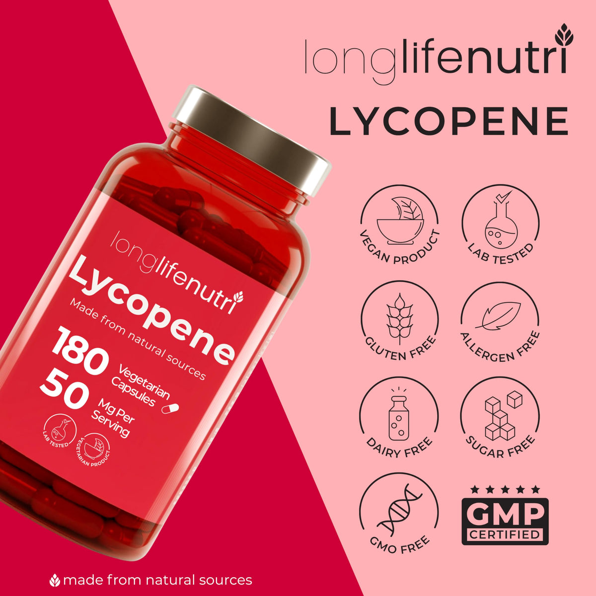 LongLifeNutri Lycopène 50mg gélules végétales accompagnées d'un verre d'eau