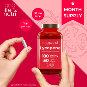 LongLifeNutri Lycopène 50mg gélules végétales sur une table